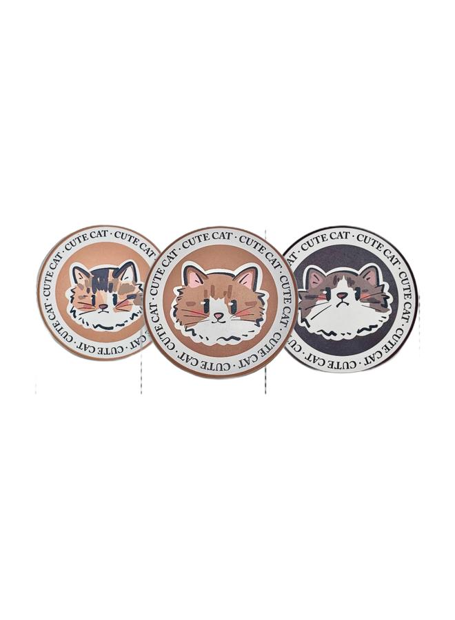 3 Pcs Anti-Slip Ceramic Coasters with Cork Base (10cm) - Absorbent Stone Drink Mats in Yellow, Brown & Grey, Heat Resistant Cute Cat Design Table Protector for Mugs & Glasses - Image 1